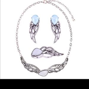 Set Ring/Earrings/Necklace blue wings